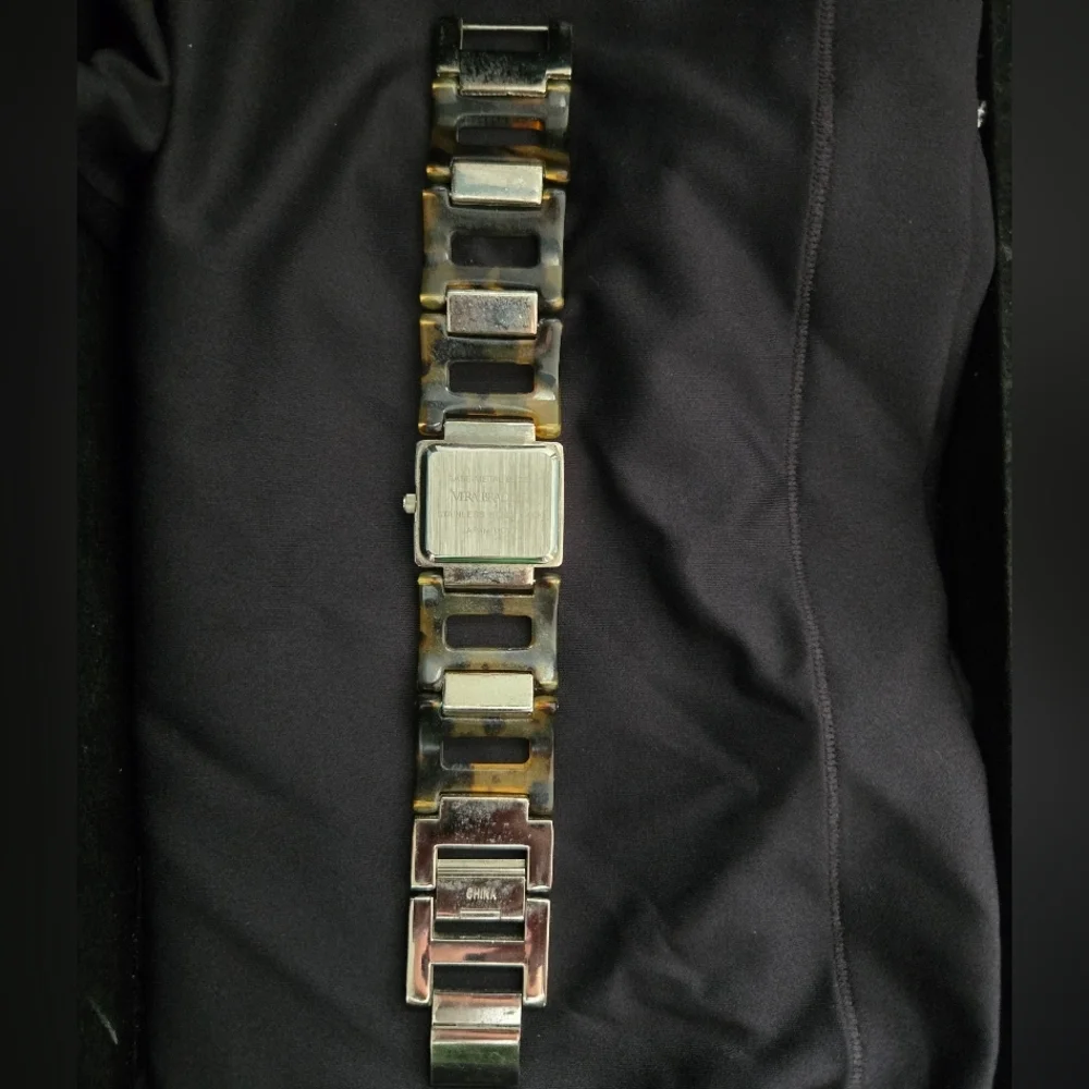 ​Vera Bradley Tortoise Shell Link Watch Rectangular Silver Face Vintage